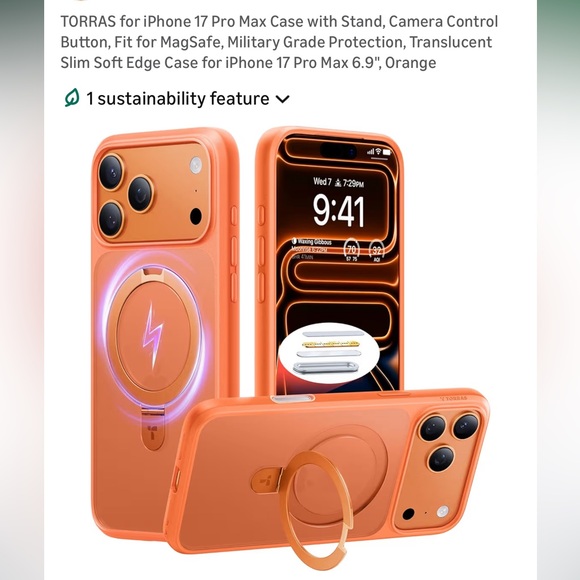 TORRAS Orange iPhone 17 Pro Max Case with Stand - Picture 1 of 7